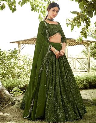 Embroidered Sequinned Semi-Stitched Lehenga & Unstitched Blouse With Dupatta 1