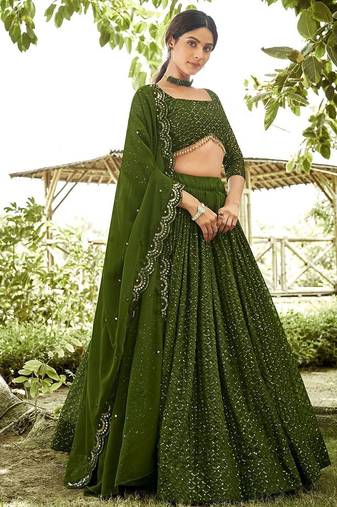 Embroidered Sequinned Semi-Stitched Lehenga & Unstitched Blouse With Dupatta
