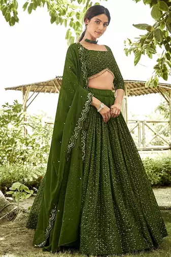 Embroidered Sequinned Semi-Stitched Lehenga & Unstitched Blouse With Dupatta