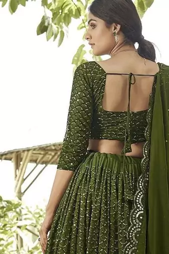 Embroidered Sequinned Semi-Stitched Lehenga & Unstitched Blouse With Dupatta