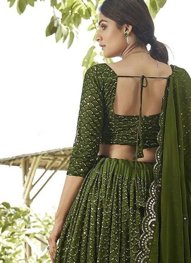 Embroidered Sequinned Semi-Stitched Lehenga & Unstitched Blouse With Dupatta