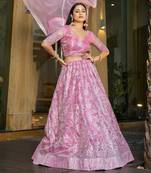 Embroidered Sequinned Semi-Stitched Lehenga & Unstitched Blouse With Dupatta
