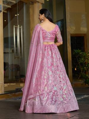Embroidered Sequinned Semi-Stitched Lehenga & Unstitched Blouse With Dupatta 4
