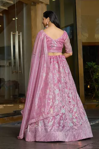Embroidered Sequinned Semi-Stitched Lehenga & Unstitched Blouse With Dupatta