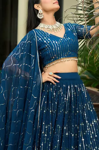 Embroidered Sequinned Semi-Stitched Lehenga & Unstitched Blouse With Dupatta