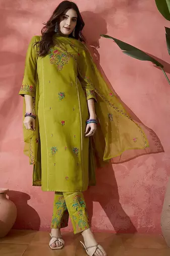 Straight sequence embroidered kurta trouser with dupatta