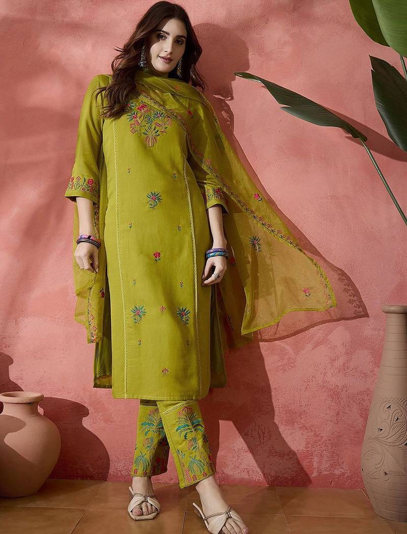 Straight sequence embroidered kurta trouser with dupatta