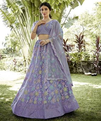 Embroidered Sequinned Semi-Stitched Lehenga & Unstitched Blouse With Dupatta 1