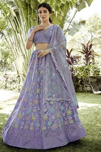 Embroidered Sequinned Semi-Stitched Lehenga & Unstitched Blouse With Dupatta