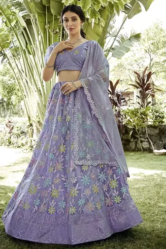 Embroidered Sequinned Semi-Stitched Lehenga & Unstitched Blouse With Dupatta