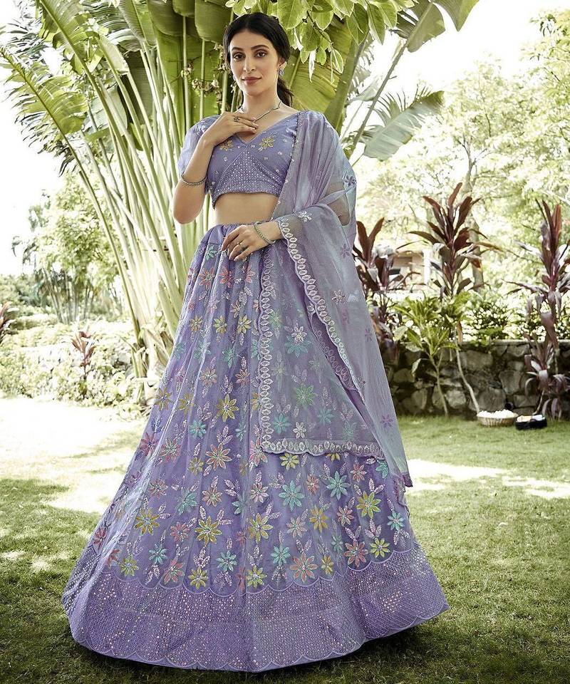 Embroidered Sequinned Semi-Stitched Lehenga & Unstitched Blouse With Dupatta