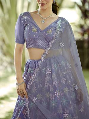 Embroidered Sequinned Semi-Stitched Lehenga & Unstitched Blouse With Dupatta 2