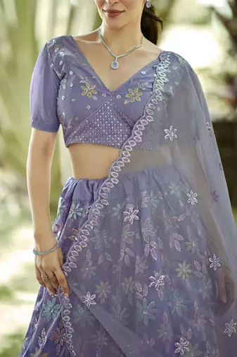 Embroidered Sequinned Semi-Stitched Lehenga & Unstitched Blouse With Dupatta