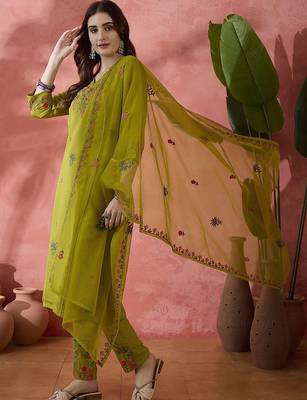 Straight sequence embroidered kurta trouser with dupatta 5