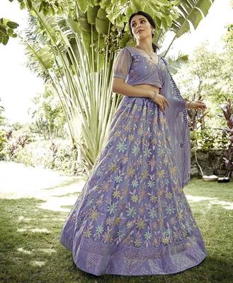 Embroidered Sequinned Semi-Stitched Lehenga & Unstitched Blouse With Dupatta 3