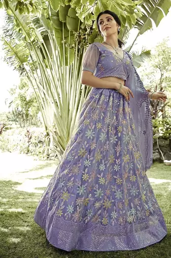 Embroidered Sequinned Semi-Stitched Lehenga & Unstitched Blouse With Dupatta