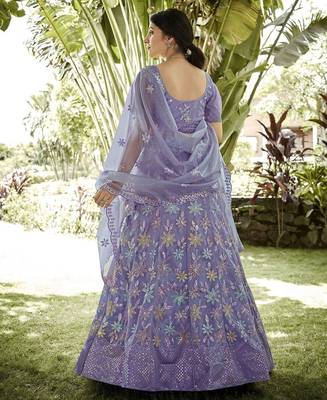 Embroidered Sequinned Semi-Stitched Lehenga & Unstitched Blouse With Dupatta 4