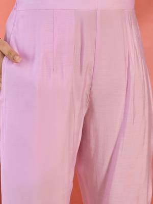 Zari floral embroidered notch neck a-line kurta with trousers & dupatta 3