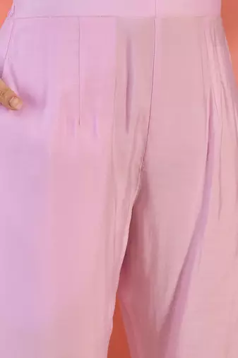 Zari floral embroidered notch neck a-line kurta with trousers & dupatta
