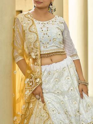 Embroidered Thread Work Semi-Stitched Lehenga & Unstitched Blouse With Dupatta 2