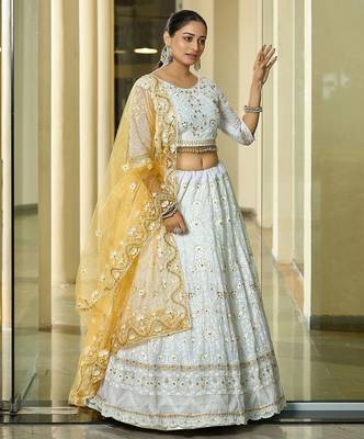 Embroidered Thread Work Semi-Stitched Lehenga & Unstitched Blouse With Dupatta 3