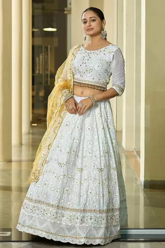 Embroidered Thread Work Semi-Stitched Lehenga & Unstitched Blouse With Dupatta