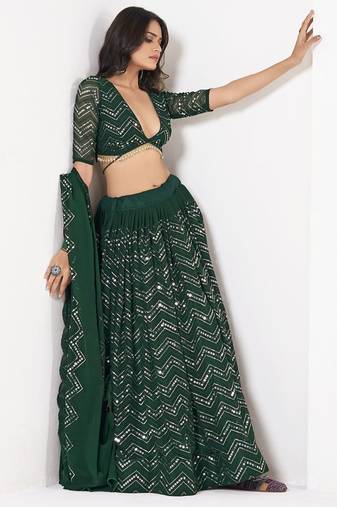 Embroidered Sequinned Semi-Stitched Lehenga & Unstitched Blouse With Dupatta