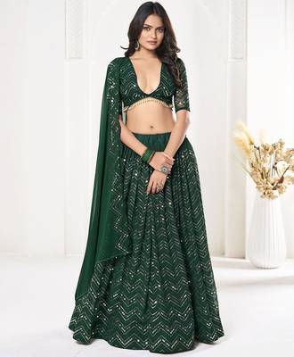 Embroidered Sequinned Semi-Stitched Lehenga & Unstitched Blouse With Dupatta 2