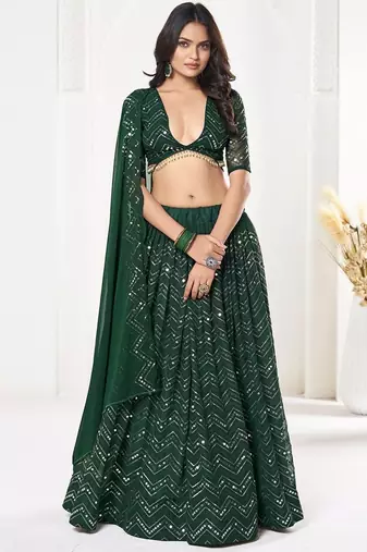 Embroidered Sequinned Semi-Stitched Lehenga & Unstitched Blouse With Dupatta