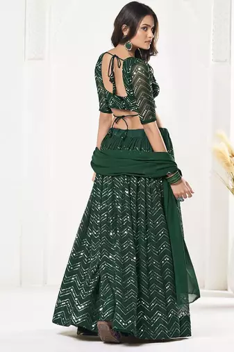 Embroidered Sequinned Semi-Stitched Lehenga & Unstitched Blouse With Dupatta