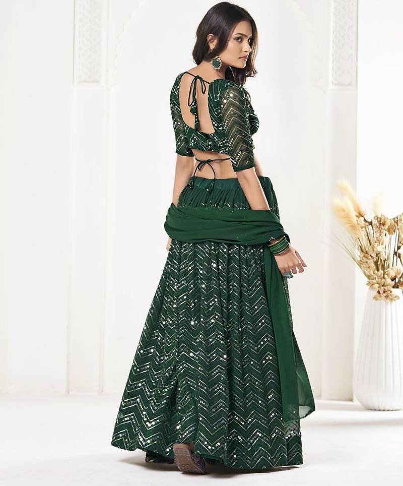 Embroidered Sequinned Semi-Stitched Lehenga & Unstitched Blouse With Dupatta
