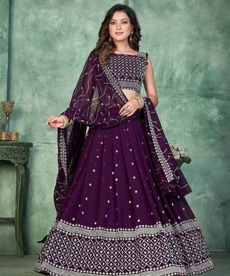 Embroidered Sequinned Semi-Stitched Lehenga & Unstitched Blouse With Dupatta 1