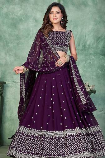 Embroidered Sequinned Semi-Stitched Lehenga & Unstitched Blouse With Dupatta