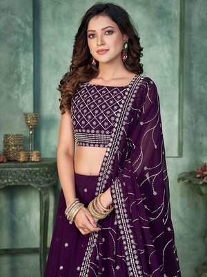 Embroidered Sequinned Semi-Stitched Lehenga & Unstitched Blouse With Dupatta 2