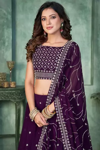 Embroidered Sequinned Semi-Stitched Lehenga & Unstitched Blouse With Dupatta