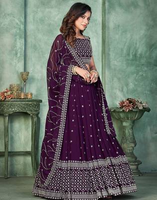 Embroidered Sequinned Semi-Stitched Lehenga & Unstitched Blouse With Dupatta 3