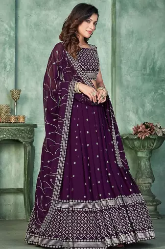 Embroidered Sequinned Semi-Stitched Lehenga & Unstitched Blouse With Dupatta