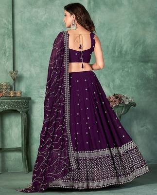 Embroidered Sequinned Semi-Stitched Lehenga & Unstitched Blouse With Dupatta 4