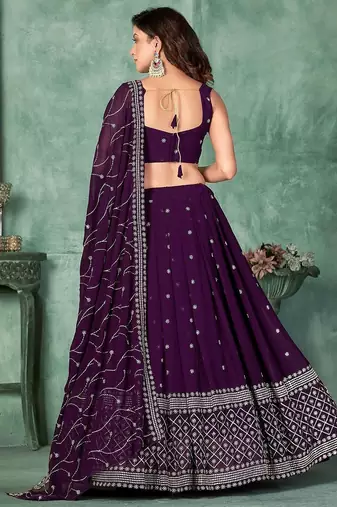 Embroidered Sequinned Semi-Stitched Lehenga & Unstitched Blouse With Dupatta