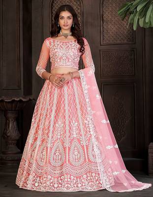 Embroidered Thread Work Semi-Stitched Lehenga & Unstitched Blouse With Dupatta 1