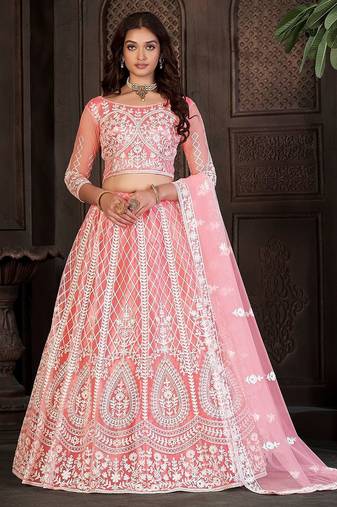 Embroidered Thread Work Semi-Stitched Lehenga & Unstitched Blouse With Dupatta