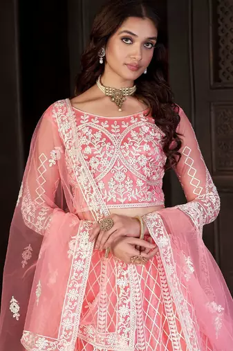 Embroidered Thread Work Semi-Stitched Lehenga & Unstitched Blouse With Dupatta