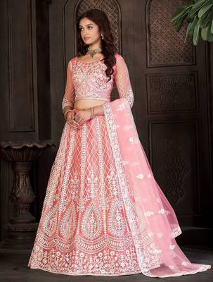 Embroidered Thread Work Semi-Stitched Lehenga & Unstitched Blouse With Dupatta 3