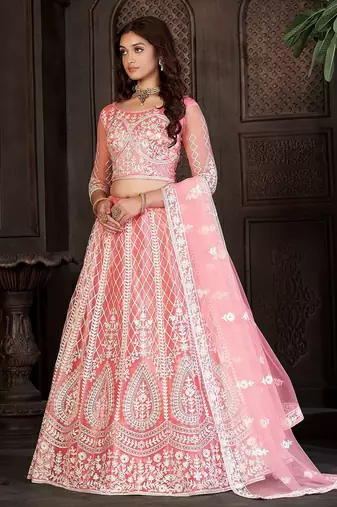 Embroidered Thread Work Semi-Stitched Lehenga & Unstitched Blouse With Dupatta