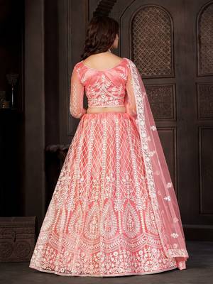 Embroidered Thread Work Semi-Stitched Lehenga & Unstitched Blouse With Dupatta 4