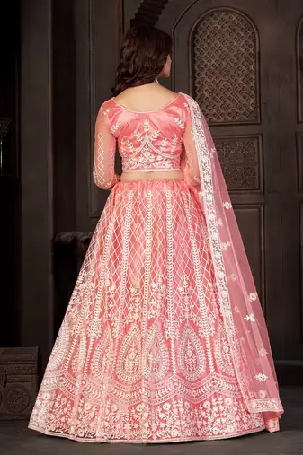 Embroidered Thread Work Semi-Stitched Lehenga & Unstitched Blouse With Dupatta