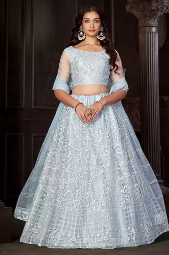 Embroidered Net Semi-Stitched Lehenga & Unstitched Blouse With Dupatta