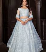 Embroidered Net Semi-Stitched Lehenga & Unstitched Blouse With Dupatta