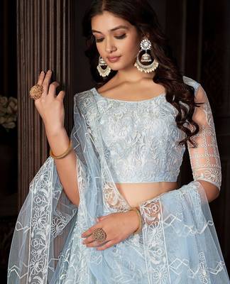 Embroidered Net Semi-Stitched Lehenga & Unstitched Blouse With Dupatta 2