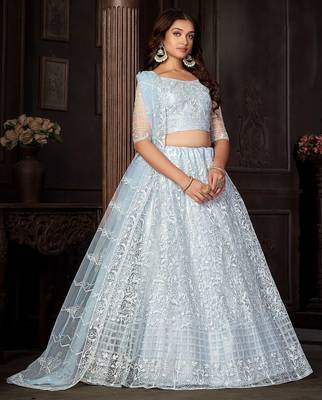 Embroidered Net Semi-Stitched Lehenga & Unstitched Blouse With Dupatta 3
